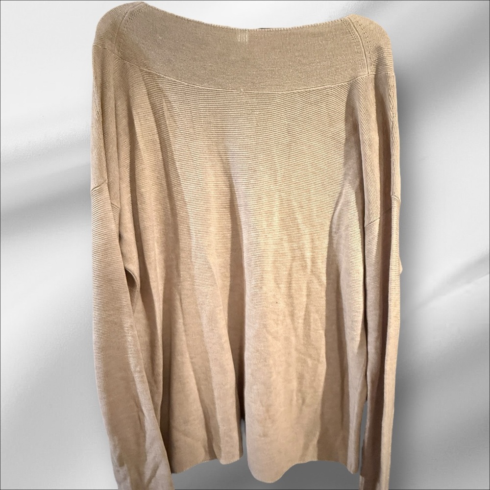 Eileen Fisher Women's Tan Deep V-Neck Knit Sweater Size Lg - Picture 4 of 12